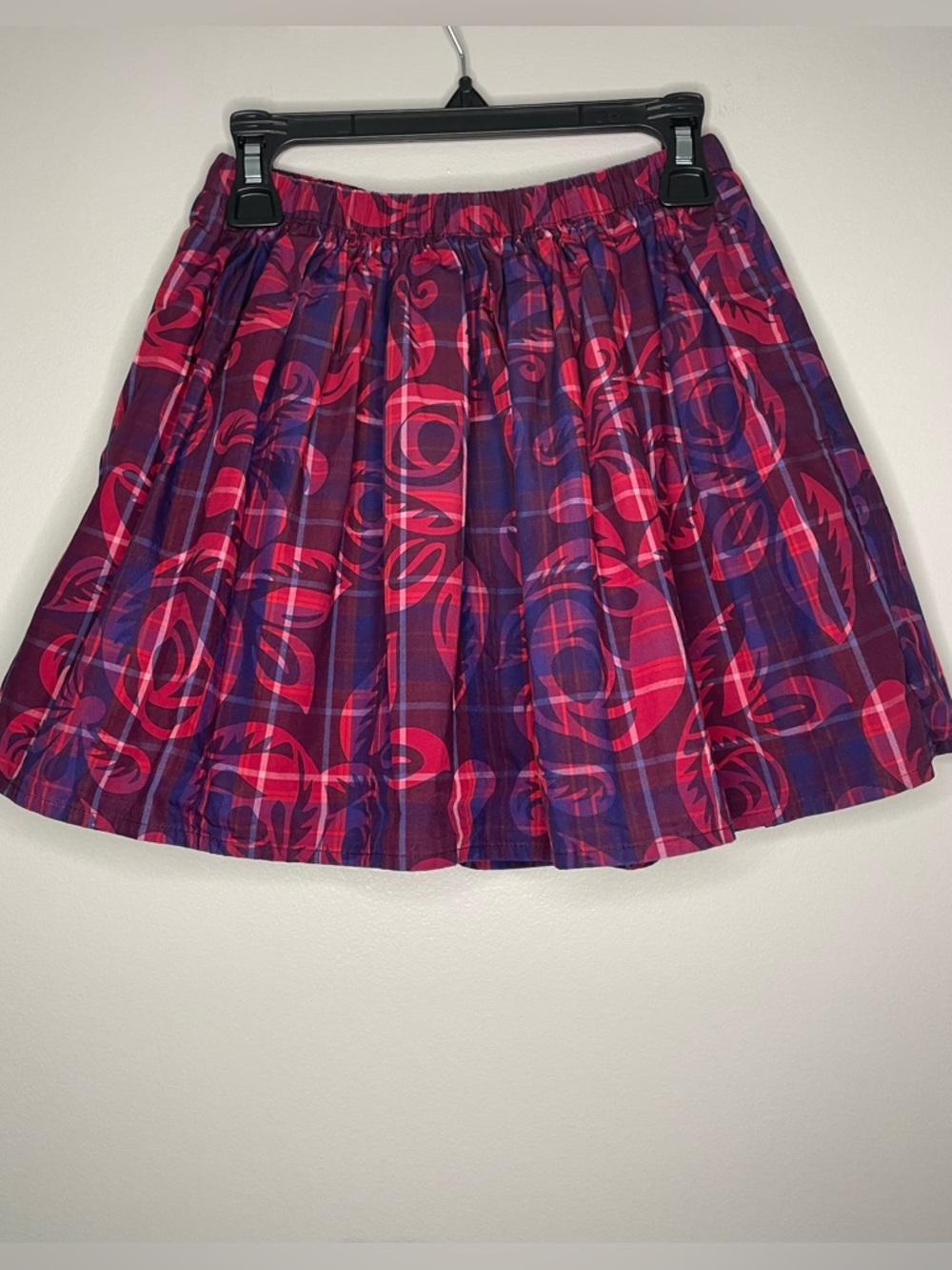 Tea Collection Red Plaid and Rose Print Cotton Twirl Skirt